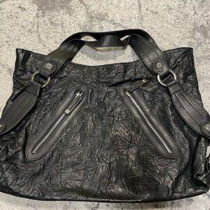 MAUD FRIZON Black Crinkled Leather Shoulder Bag